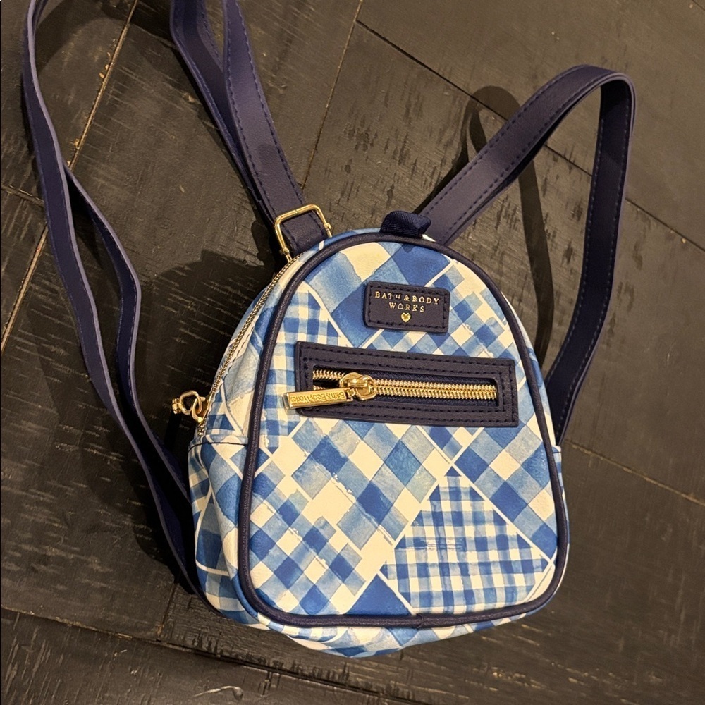 Bath & Body Works Blue White Gingham Mini Backpack